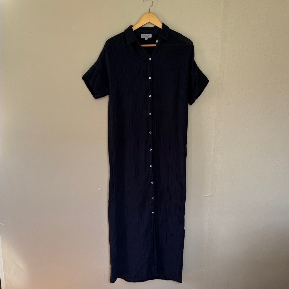 Michael Stars Allen Navy Button-Front Maxi Shirt Dress
